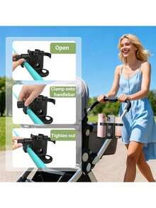 Tempat Gelas/Minuman/Botol Lipat Multifungsi 3-in-1 untuk Kereta Dorong Bayi dengan Dudukan Ponsel, Kompatibel Universal dengan Kereta Dorong Bugaboo, Nuna, Doona, Kursi Roda, Sepeda, Alat Bantu Jalan, dan Skuter. - MultiWarna - View 3