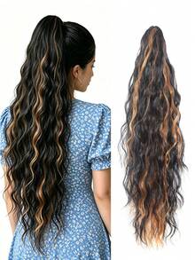 Extensión de Coleta Ondulada Multicolor de 24 Pulgadas, Cabello Sintético Resistente al Calor para Mujeres, Aspecto Natural, Adecuado para Uso Diario y Peinado, Accesorio para el Cabello - Multicolor - Ver 24