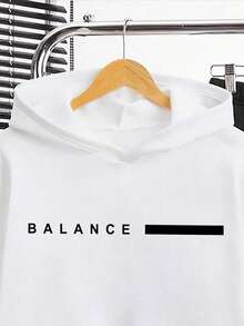 Youth Boy Letter Print Warm Hoodie And Pants Set - White - View 3