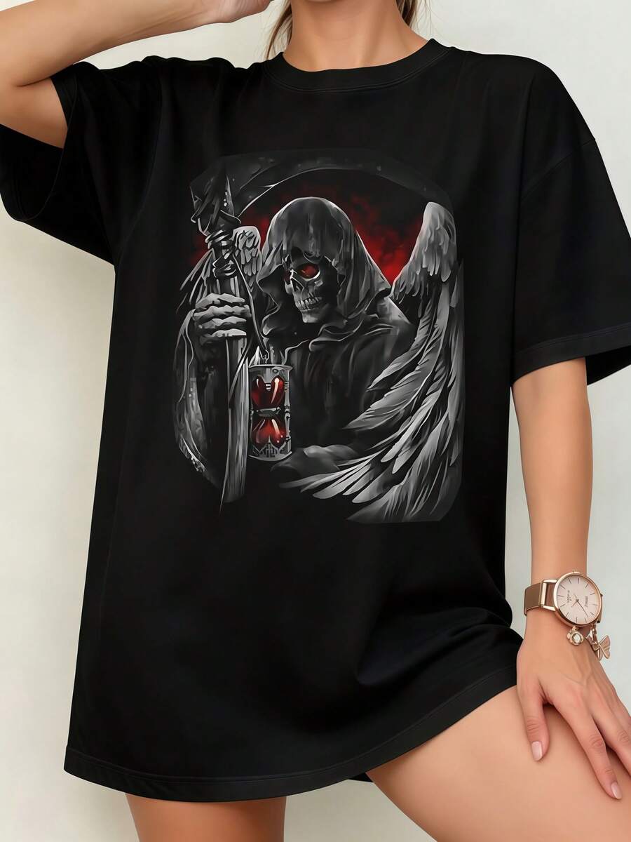 Men's Grim Reaper Biker Gothic HeavyUnisex T-Shirt - Black - View 1