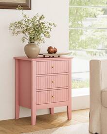 HEYZOEY Nachttisch mit 3 Schubladen, Vintage-Nachttisch in Pistaziengrün, Retro-Beistelltisch für Schlafzimmer, Wohnzimmer und Büro, 45 x 33 x 61 ICWV - Pink - Übersicht 8