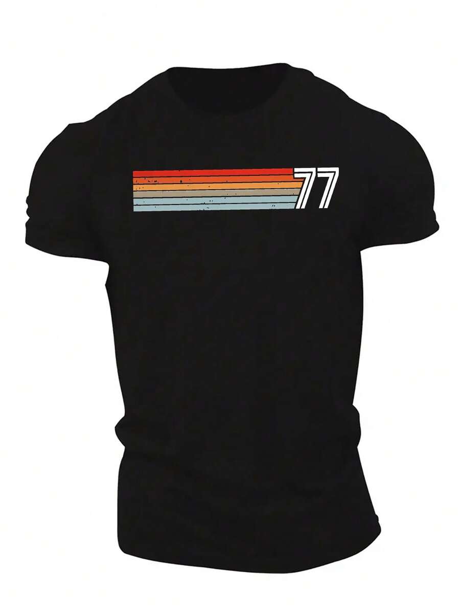 Men'S Summer T-Shirt With Short Sleeves From 1977 Retro Collection - 黑色 - 查看 1