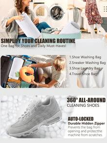 Shoe Washing Bag For Washing Machine And Dryer - Reusable Sneaker And Tennis Shoe Cleaning Bag, 360° Deep Cleaning, With Self-Locking Zipper, Fits All Shoe Sizes - White - Multiple Styles - View 4