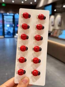 10pcs Cute Red Ladybug Hair Clips, Creative Fun Cartoon Mini Hair Clips, Girls' Hair Accessories - Multicolor - View 2