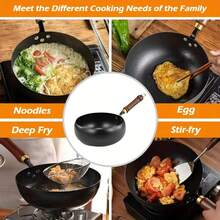 Uncoated Cast Iron Skillet, Multi-Functional Stir-Fry Pan, Large Capacity Wok, Concentrated Heat Conduction, Fast Heating, Suitable For 2-4 People. Healthy Uncoated Design, Deep Bottom, Large Capacity, High Temperature Resistant. Suitable For Kitchen And Restaurant, Perfect For Frying And Stir-Frying. - Multicolor - View 10