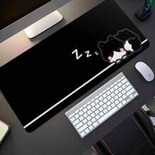 A Large Gaming Mouse Pad Featuring A Cute Black And White Sleeping Design On A Black Background.It Has A Non-Slip, Washable Rubber Base And Is A Spacious Desk Suitable Office Use.This Mouse Pad Is Computer Decoration - Mouse Pad - View 4