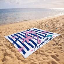 1件海軍藍磨砂紋理椰子樹防沙快乾沙灘巾墊，適合1-3名成人使用，輕量耐用聚酯纖維布料，適合旅行、露營、徒步與休閒海灘時光，沙灘墊、野餐墊、露營地墊 - 彩色 - 查看 9
