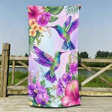 1件夢幻紫色熱帶花卉與鳥類超細纖維沙灘巾，多尺寸沙灘毯防曬毛巾，輕量，適合游泳、露營、運動、沙灘或健身房沙灘配件 | 現代沙灘巾 | 耐用沙灘墊，沙灘巾 - 彩色 - 查看 5