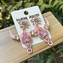 Handmade Copper Claw Inlaid Glass Tauren Earrings, Western Gothic Earrings, Festival Party Jewelry - Animal - View 22
