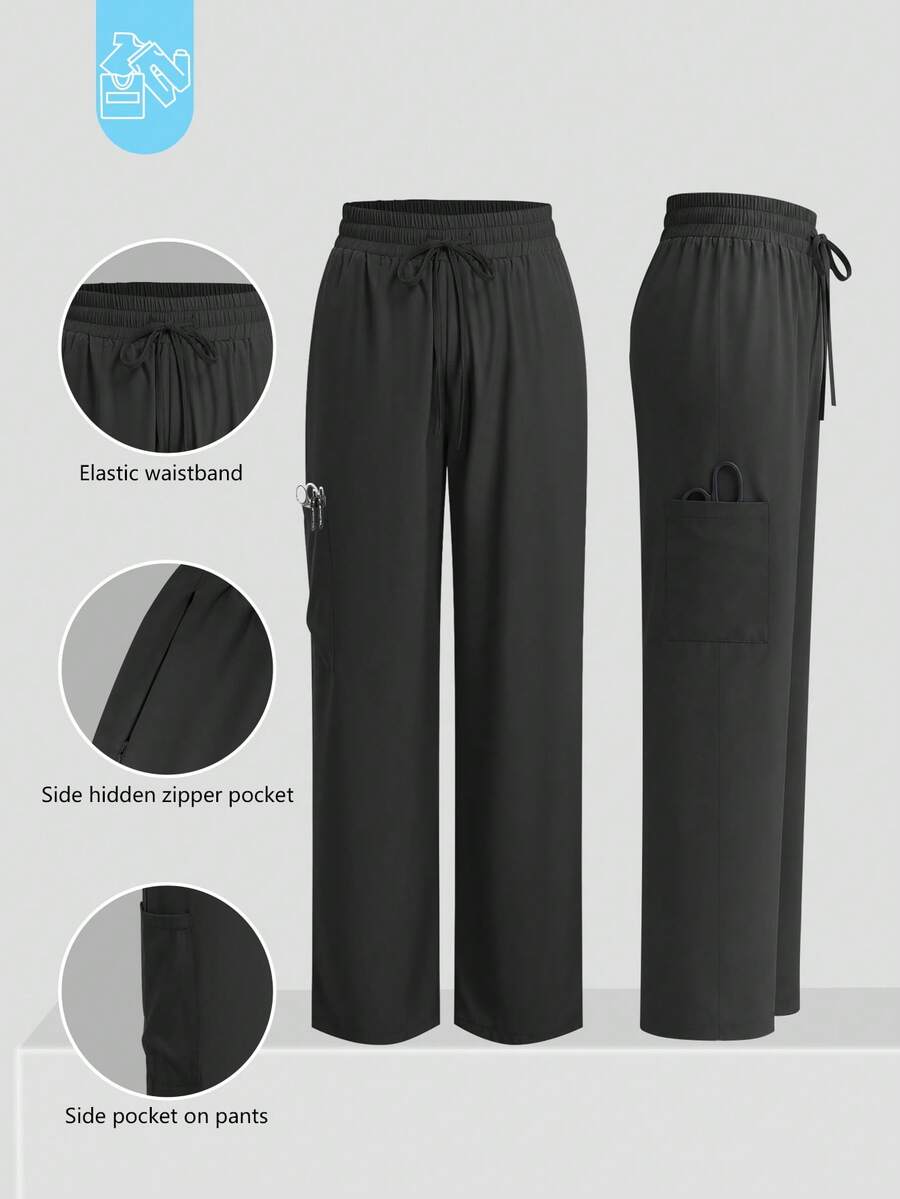 cimmuovere Women's /Nursing Pants, Comfortable Pants, Solid Color Simple Multi-Pocket Zipper Pants Black Spring - Black - View 1