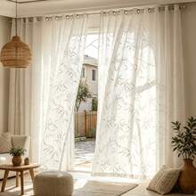 1PC Premium Bamboo Jacquard Velvet Sheer Curtain With Grommets, Semi-Transparent Light Filtering Room Divider Window Curtain For Study And Living Room - Multicolor - View 1