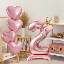 6pcs 40 Inch Giant Standing Crown Number Pink Bow Combination, Theme Birthday Background Wall Decoration, First Birthday Anniversary Holiday Celebration Decor, Outdoor Party Atmosphere Props, Event Planning Supplies, School Supplies - View 6