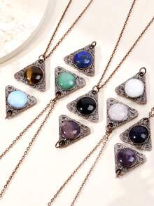 1pc Natural Stone Triangle Necklace For Men Healing Tiger Eye Obsidian Crystal Pendant Vintage Necklaces Energy Jewelry H905 - Necklace - View 2