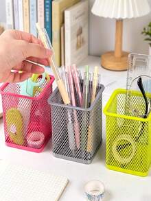 1pc Hollow Mesh Pen Holder Storage Box, Minimalist Multifunctional Stationery Organizer Rack,Suitable For Office Use, Back To School Season And Learning Supplies,Make Up Organizer,Halloween And Christmas Gifts,Dorm Room Essentials College, Room Decor - Multicolor - View 6