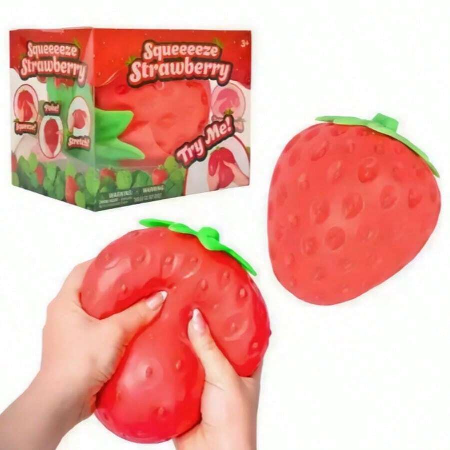 1pc Realistic Large Strawberry Squishy Squeeze Toy, Portable Stress Relief Ball, Desktop Decor, Holiday Gift And Gift Box Filler