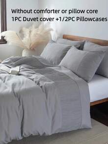 2/3pcs Fashionable Luxury Pleated Patchwork Duvet Cover Set (1/2 Pillowcases + 1 Duvet Cover, No Insert) Grey Super Soft Comfortable Breathable All-Season Bedding, Suitable For Cozy Bedroom And Dorm, Ideal Gift - Light Grey - View 1