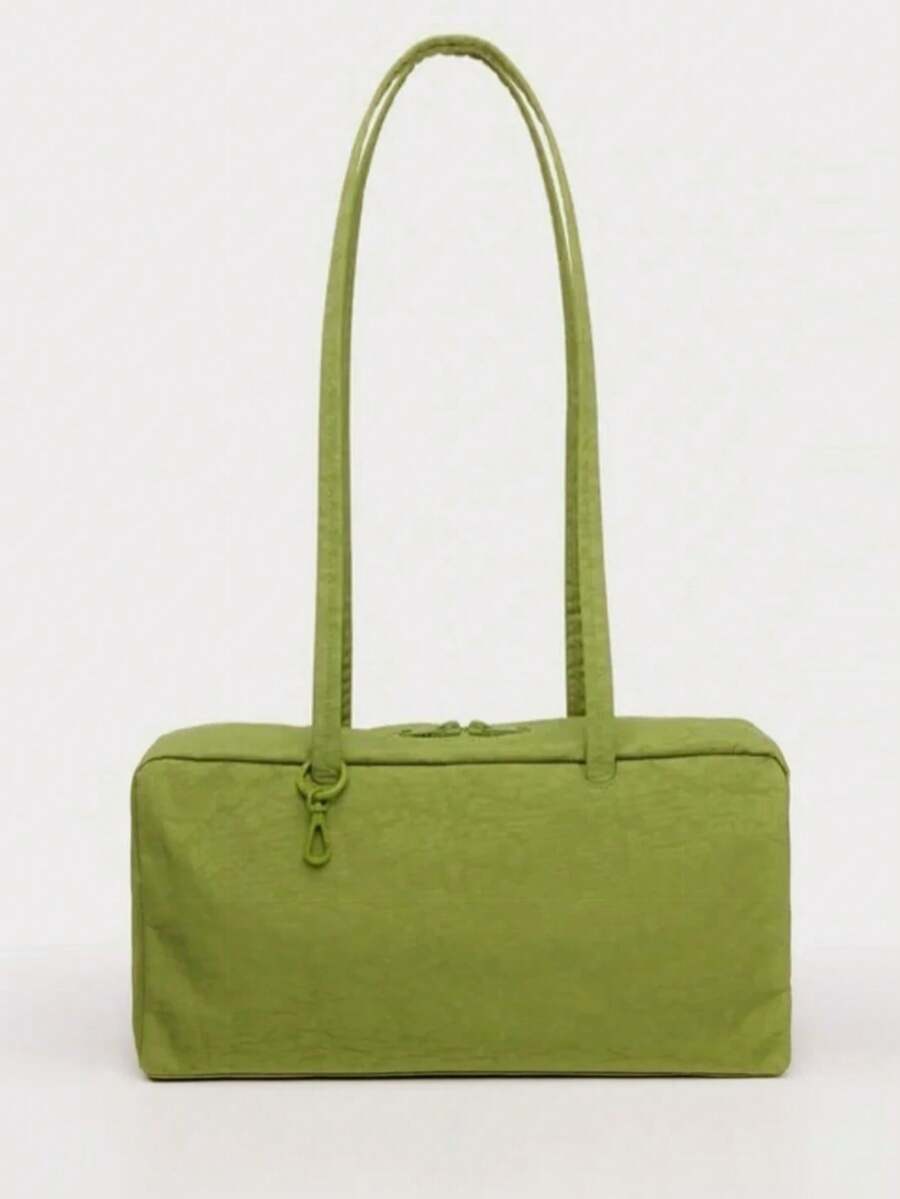 Nylon Bowling Bag With Top Handle And Key Lanyard, Minimalist Casual Large Capacity Tote Bag For Commuting And Work, Fashion Polka Dot Shoulder Handbag For Daily Wear - Green - View 1