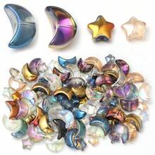 50pcs/Pack Crystal Moon & Star Shaped Jewelry Making Beads, Cool Colorful Crescent Moon Glass Beads, Suitable For DIY Necklace And Bracelet Jewelry Making - Multicolor - View 2