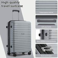 Carry On Suitcase Small 20 Inch Cabin Luggage Medium 24 Inch Large 28 Inch Ribbed PP Hardshell Expandable TSA Lock Cup Holder 3 Piece Luggage Set - Grey - View 6