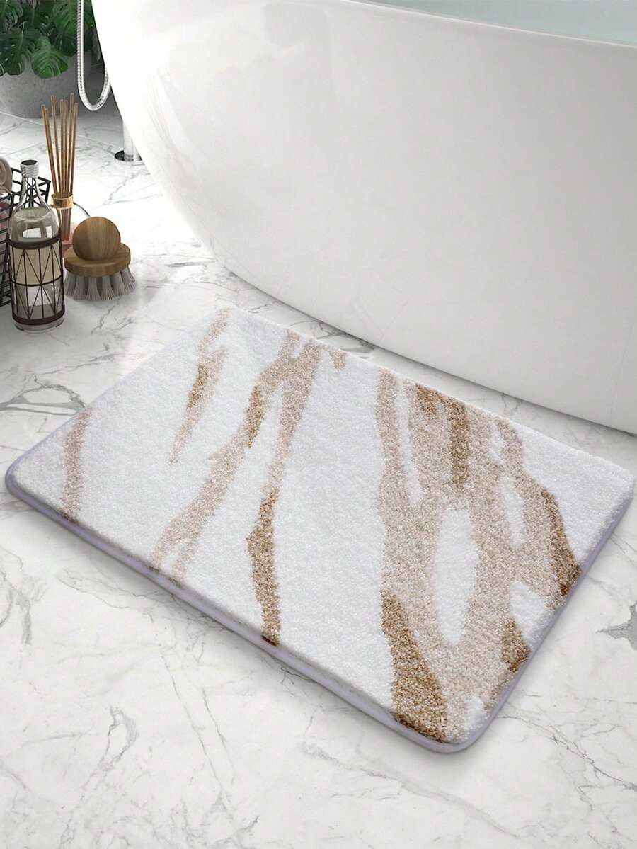 DAJIANG 1pc Bathroom Rug Mat, Flocked Soft Comfortable Foot Feel, Gradient Marble Pattern, TPR Non-Slip Backing, Suitable For Kitchen, Outdoor, Indoor, Hallway, Bedroom, Living Room, Bedside, Machine Washable Easy To Clean, Bathroom Decor Rug