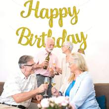 1組亮金色生日快樂橫幅，金色生日派對裝飾，生日快樂標誌，需DIY，適用女性生日 - 橘色 - 查看 3