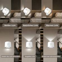 Magnetische LED Wandleuchte 360°, Dual Licht Design, 3 Farbmodi, Touch Steuerung, USB Wiederaufladbar, Modernes kabelloses Nachtlicht für Zuhause - WEISS - Übersicht 7
