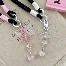1pc Y2K Iridescent Butterfly Smart Phone Wrist Strap, Thick Braided White & Pink Contrast Color Hand Rope, Acrylic Heart Phone Shoulder Strap Charm, Sweet Versatile Daily Phone Accessory - Multicolor - View 6