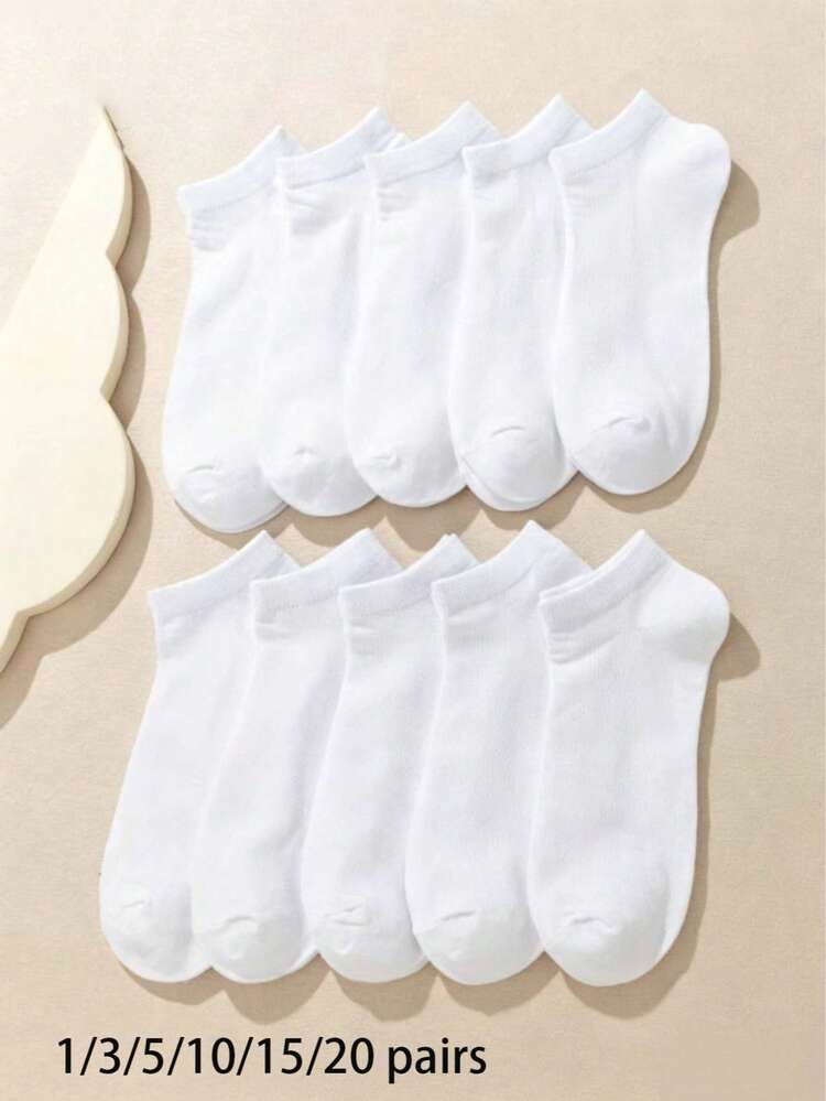 10 Pairs Pure White Spring/Summer Unisex Short Socks (1/3/5/10/15/20 Pairs) - White - View 6