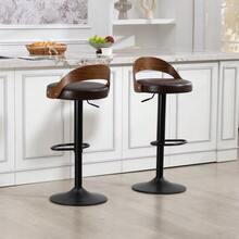 Set Of 2 360° Swivel Bar Stools With Black Walnut Wood Backrest And PU Seat Cushion, Height Adjustable - Brown - View 3