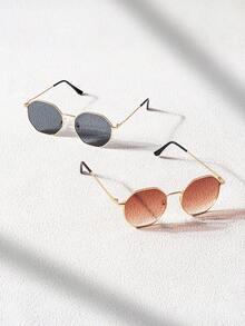 2 Pairs Vintage Full Frame Geometric Polygon Metal Frame Fashion Glasses For Women, Travel Street Style Cross-Border Sun Protection - Multicolor - View 8