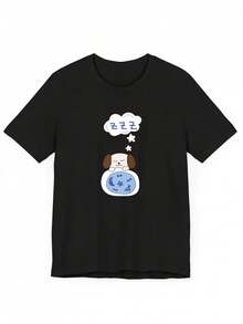 2026Spring And Summer New Zzz So Sleepy Printed Short-Sleeve Casual Versatile Women's Top T Shirt - 黑色 - 查看 1