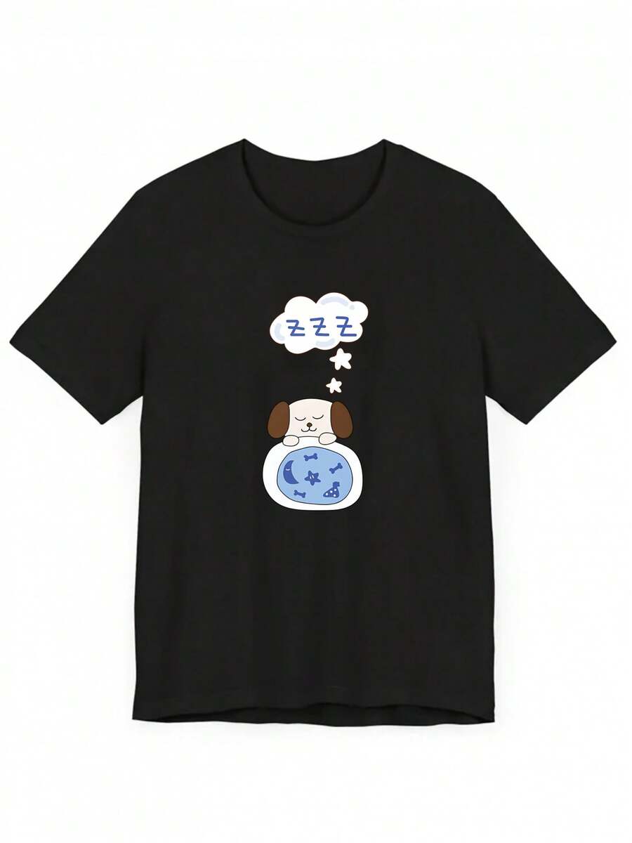 2026Spring And Summer New Zzz So Sleepy Printed Short-Sleeve Casual Versatile Women's Top T Shirt - 黑色 - 查看 1