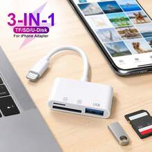 Lecteur de carte SD 3-en-1 Lightning/Type-C, adaptateur de lecteur de carte mémoire, visionneuse de caméra portable Plug & Play compatible avec les cartes SD/TF/Micro SD - Blanc - Voir 2