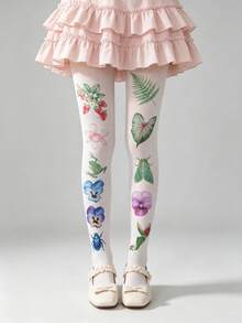 ROMWE Kawaii 1雙女款雙面印花緊身褲/褲襪，舒適柔軟塑形貼身，適合四季穿著 - 彩色 - 查看 7