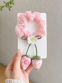1pc Cute Strawberry Pendant Scrunchie For Girls, Suitable For Daily Wear, Back To School Season - Multicolor - View 8