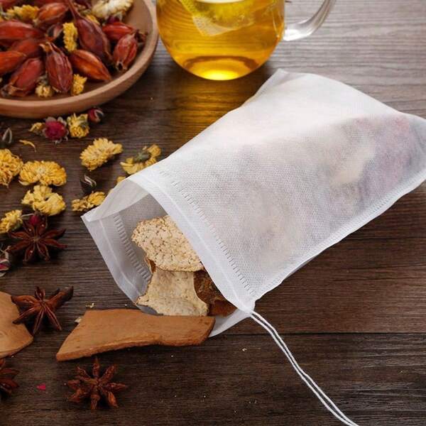 100/200 Unidades Sacos Infusores de Chá Não Tecido com Cordão, Sacos Descartáveis Permeáveis ao Sabor Resistentes Calor, Filtro para Ervas Especiarias Medicina Chinesa Caldo, Acessório Cozinha para Bebidas Naturais
