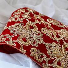 1 Yard Red & Gold Embroidered Lace Velvet Trim, Palace Style Woven Ribbon, Hanfu Cheongsam Decorative Accessory, Wedding Decoration Border - Red Gold - View 7