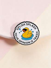 1件趣味黃色橡皮鴨琺瑯胸針，口號「Splish Splash Your Opinion Is Trash」卡通胸章，可愛翻領針，適用於背包、帽子、衣物裝飾 - 彩色 - 查看 3