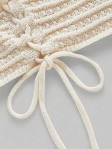 Women's Textured Embroidery Design Halter Neck Top - Off White - View 6