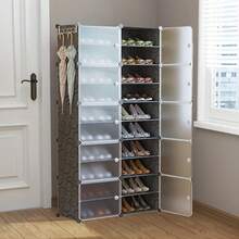 Organizador de Zapatos 6/8/10 Niveles, 2 Filas - Estante Apilable con Puertas Transparentes para Tacones, Botas, Pantuflas - Torre de Almacenamiento Plástico (Entrada, Pasillo, Dormitorio) - Negro - Ver 10