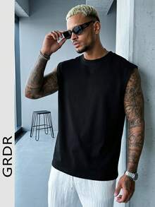GRDR Camiseta de tirantes holgada para hombre, adecuada para el verano - Negro - Ver 2