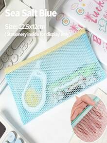 12pcs/1pc Dopamine Simple Mesh Hollow Storage Bag, Portable Makeup Bag, Brush Stationery Coin Pouch, Student Pencil Case For School & Daily Use School Supplies, School Kit - Multiple Styles - View 12