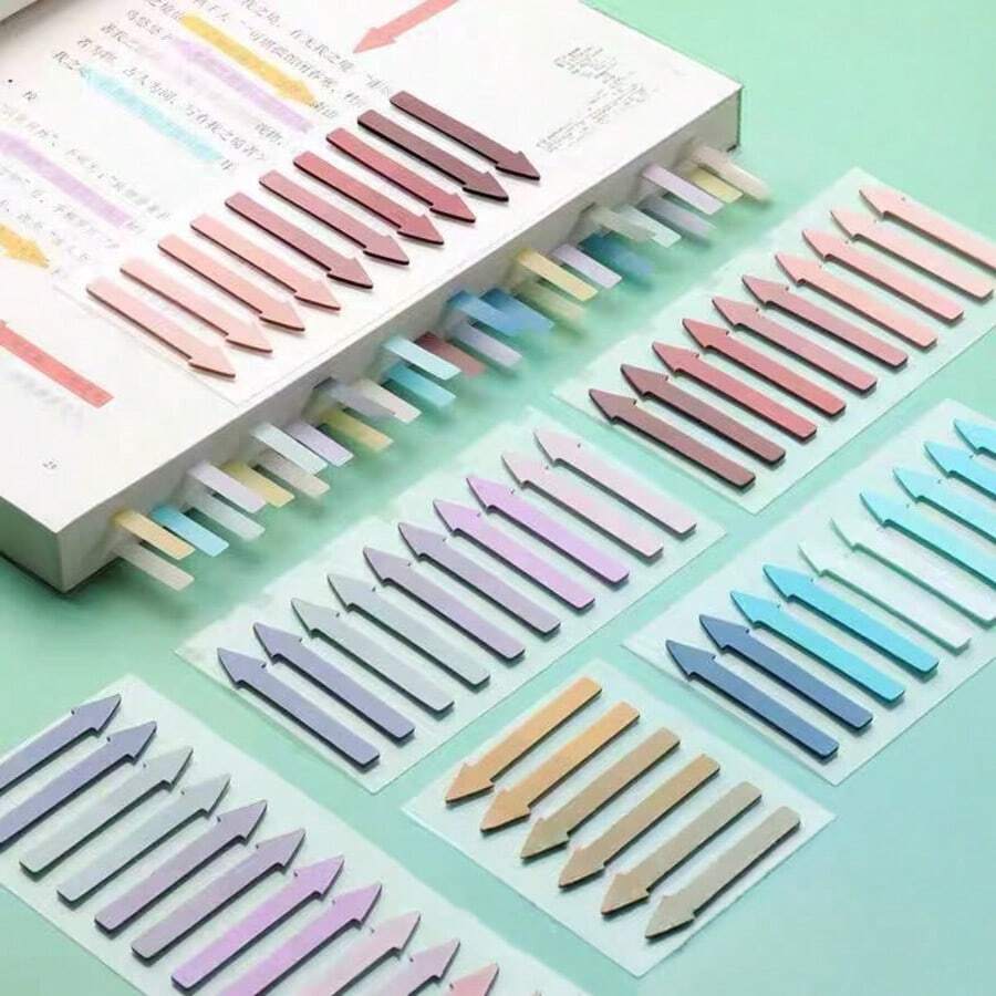 1/2 Pack 200pcs Gradient Color Arrow Index Tabs, Suitable For Student Notes, Highlighting And Sticky Notes, Gradient Colorful Arrow Index Stickers, Ultra-Thin Fluorescent Arrow Sticky Notes, Page Divider Tabs, Classification Sticky Notes, Morandi Transparent Sticky Notes, Reading Index Tabs, Student Arrow Marker Stickers