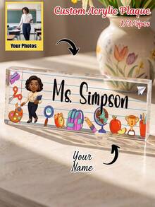 Customized Photo Cartoon Teacher Acrylic Desktop Nameplates, 1/3/5-Piece Sets, Classroom Desktop Decoration Gifts For Teacher's Day, Suitable For Graduation Season, New Teacher Induction Ceremony, Teacher's Day, And School Commendation Activities. - Multicolor - View 1