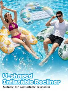 Tropical Banana Leaf U-Shaped Floating Chair With Built-In Pillow, Dual Cup Holders, Inflatable Water Sofa, Breathable Bubble Seat Cushion, High Weight Capacity Floating Lounger, Adult Men & Women Island Beach Leisure Water Play Equipment - A - View 1