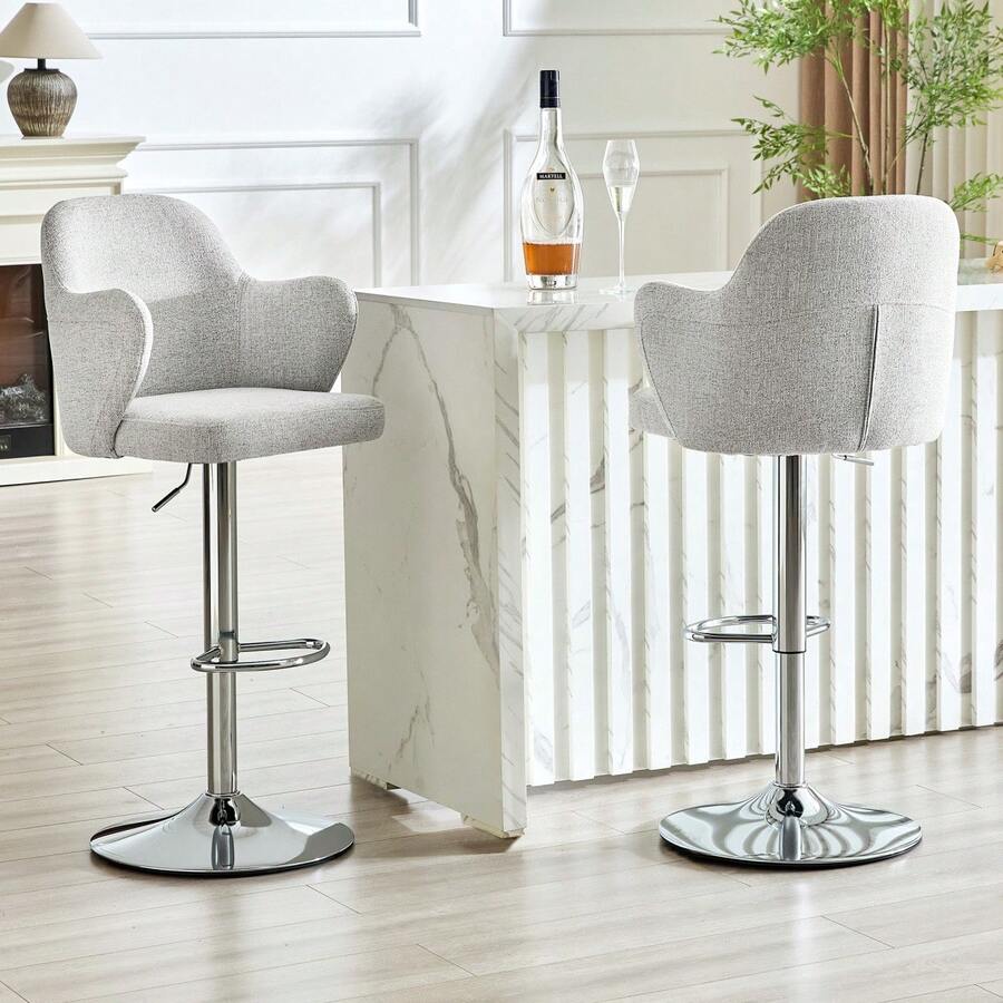 Modern Bar Stool Set (Set Of 2) / High-Quality Linen Bar Stools, -Plated Steel Frame / Easy To Install / High Load Capacity / Suitable For Home Bars And Restaurants - 淺灰色 - 查看 1