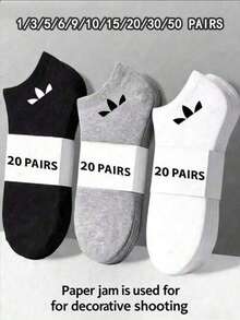 10 Pairs Unisex White Black Gray Sports Short Socks, Moisture-Wicking Breathable Slash Pattern Solid Color Socks, For Daily Casual Wear - Multicolor - View 42