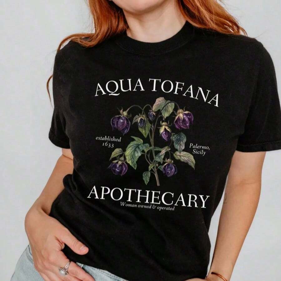 Oversized Tshirt Faminist Aqua Tofana Apothecary Vintage Funny Women's Rights T-Shirt 100% Cotton Round Neck Short Sleeve Tee Women Tops, 1pcs Shirt - 黑色004 - 查看 1