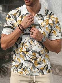 Men's Plant Print Casual Short Sleeve Polo Shirt - Multicolor - View 5