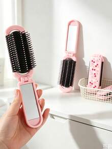 1pc/Mini Pocket Small Foldable Portable Soft Round Bead Air Cushion Anti-Static Detangling Hair Brush Pink ABS Plastic Integrated With High-Definition Makeup Mirror Portable Hair Comb Sweet Girl Y2K Style Pink Foldable Mirror Comb Pink Leopard Print Red Five-Star Cherry Bow Print Flip Cover Brush Soft Round Head Air Cushion Hair Care Detangling Brush Portable Makeup Hair Comb Daily School Travel All Seasons Portable Small Comb - Pink Cherry Cushion Comb - View 10